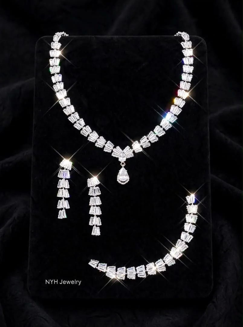 Baguette crystal necklace, earrings and bracelet