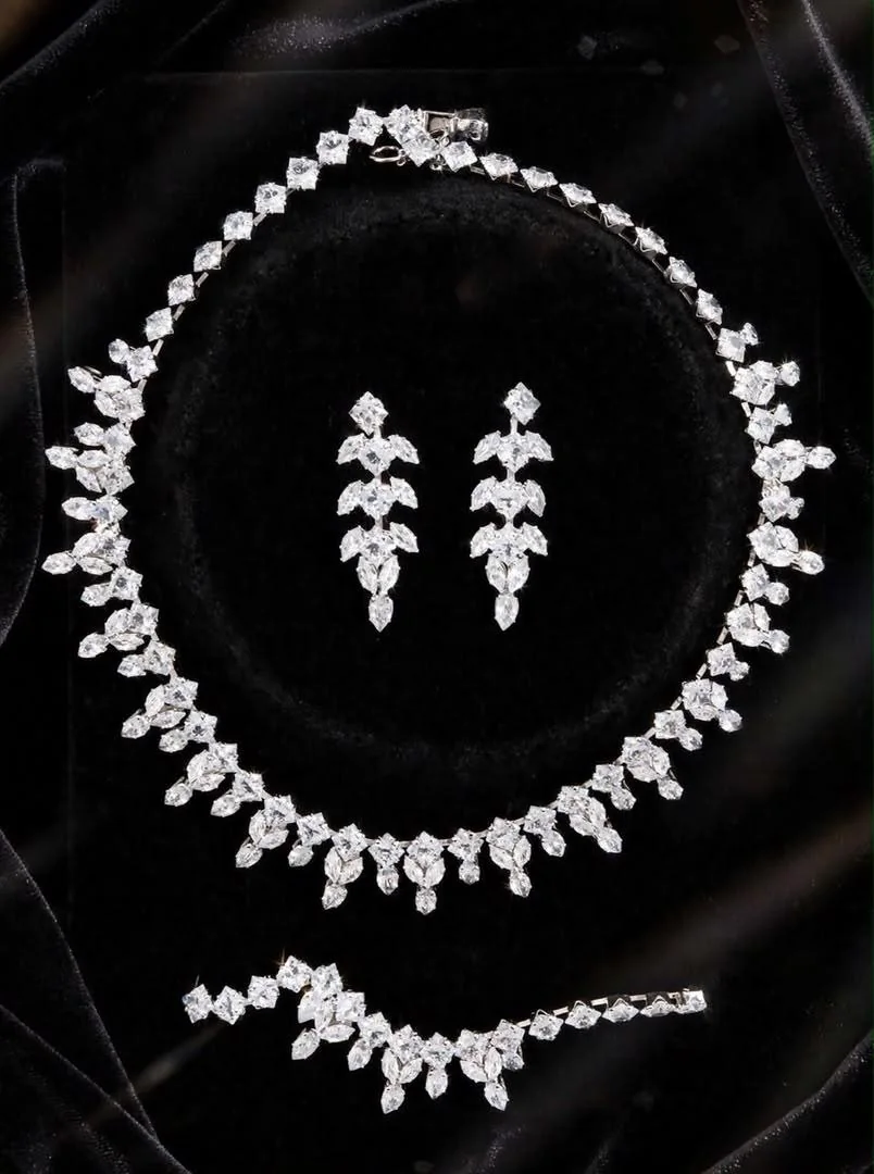 Marquise crystal necklace, earrings and bracelet