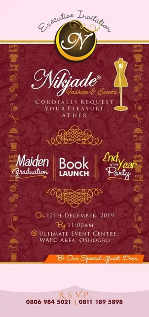 Invitation to the maiden graduation, book launch and end-of-year party