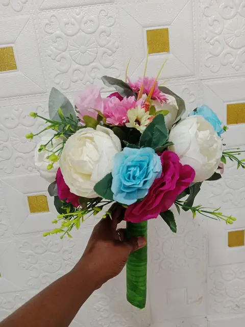 Pink, aqua and ivory bouquet