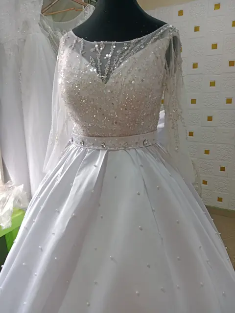 Satin ball gown with beaded bodice